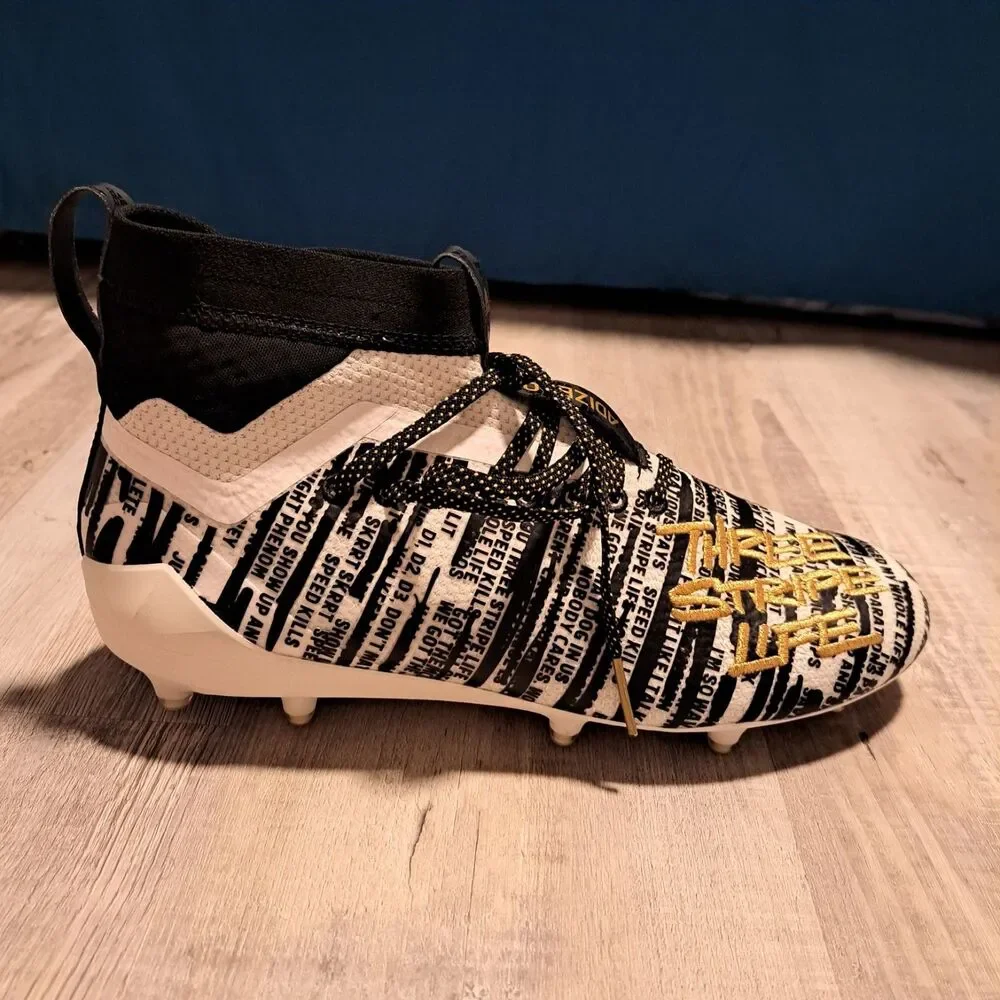 ADIDAS Adizero 8.0‎ White Black Metallic Gold Molded Football Cleats Size 10.5